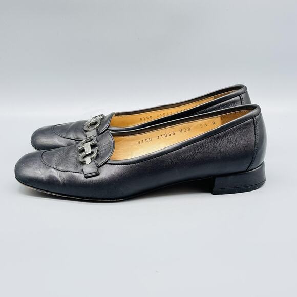 Salvatore Ferragamo Shoes Womens 5.5 Black Leather Gancini Buckle Loafer Slip On - Picture 5 of 12